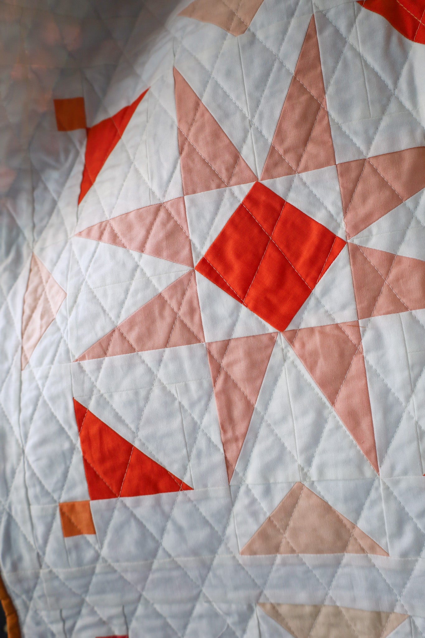 Melon Ball Mosaic Star Handmade Quilt: Throw